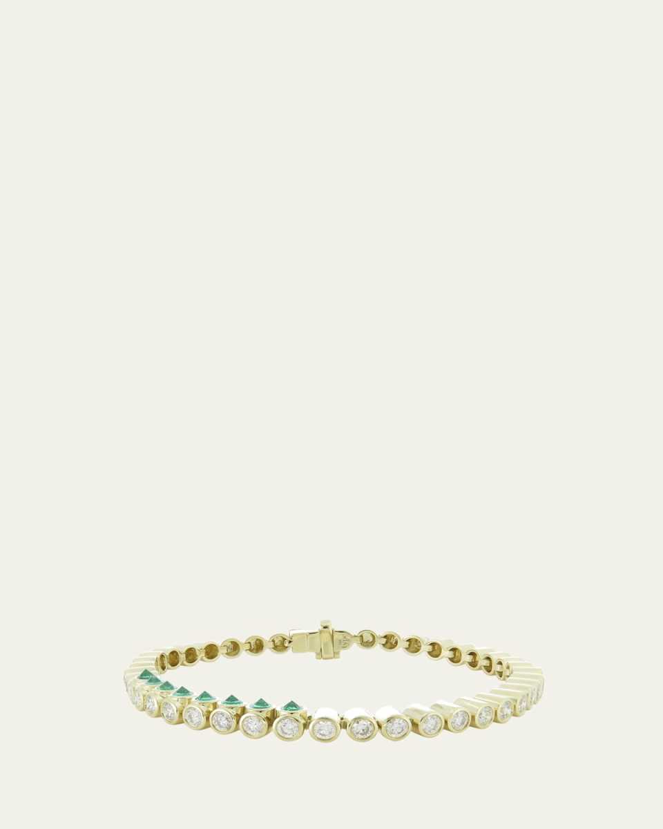 Tubbo Sideway 14K Gold Emerald and Diamond Tennis Bracelet